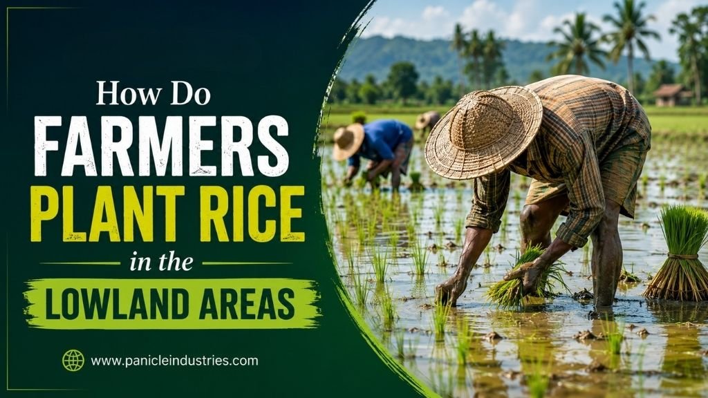 How do farmers plant rice in the lowland areas